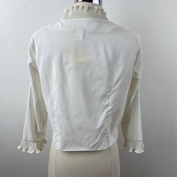 Vtg 60s Teddi of California White Crepe Blouse 34 Accordion Ruffles Crop Top - Picture 6 of 9